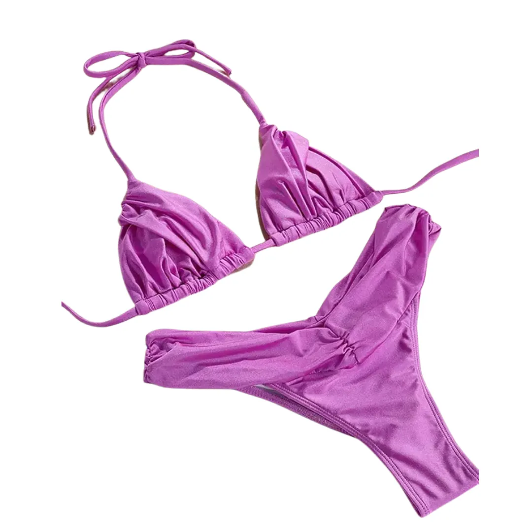 Ruched Bottom Triangle Top Bikini Set