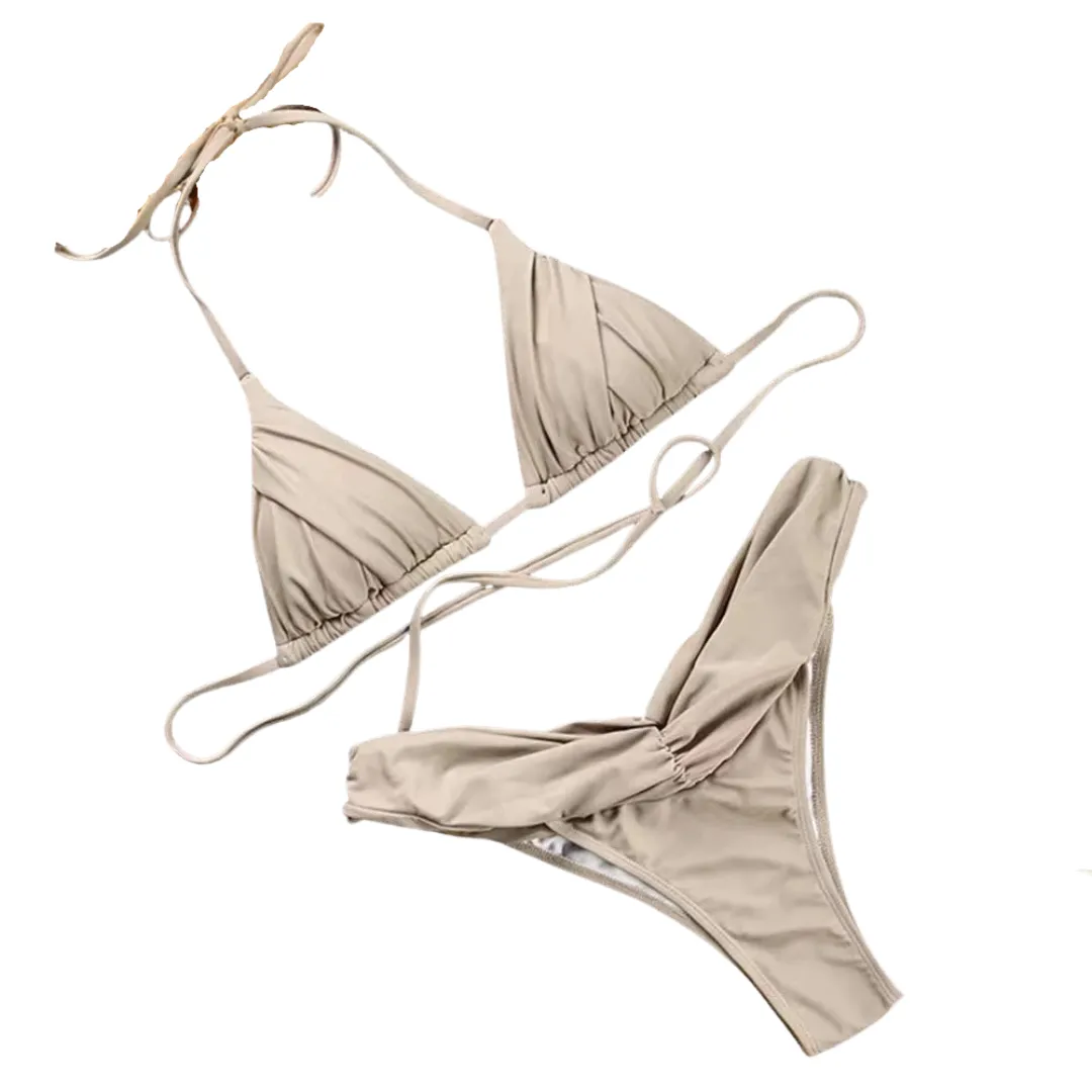 Ruched Bottom Triangle Top Bikini Set