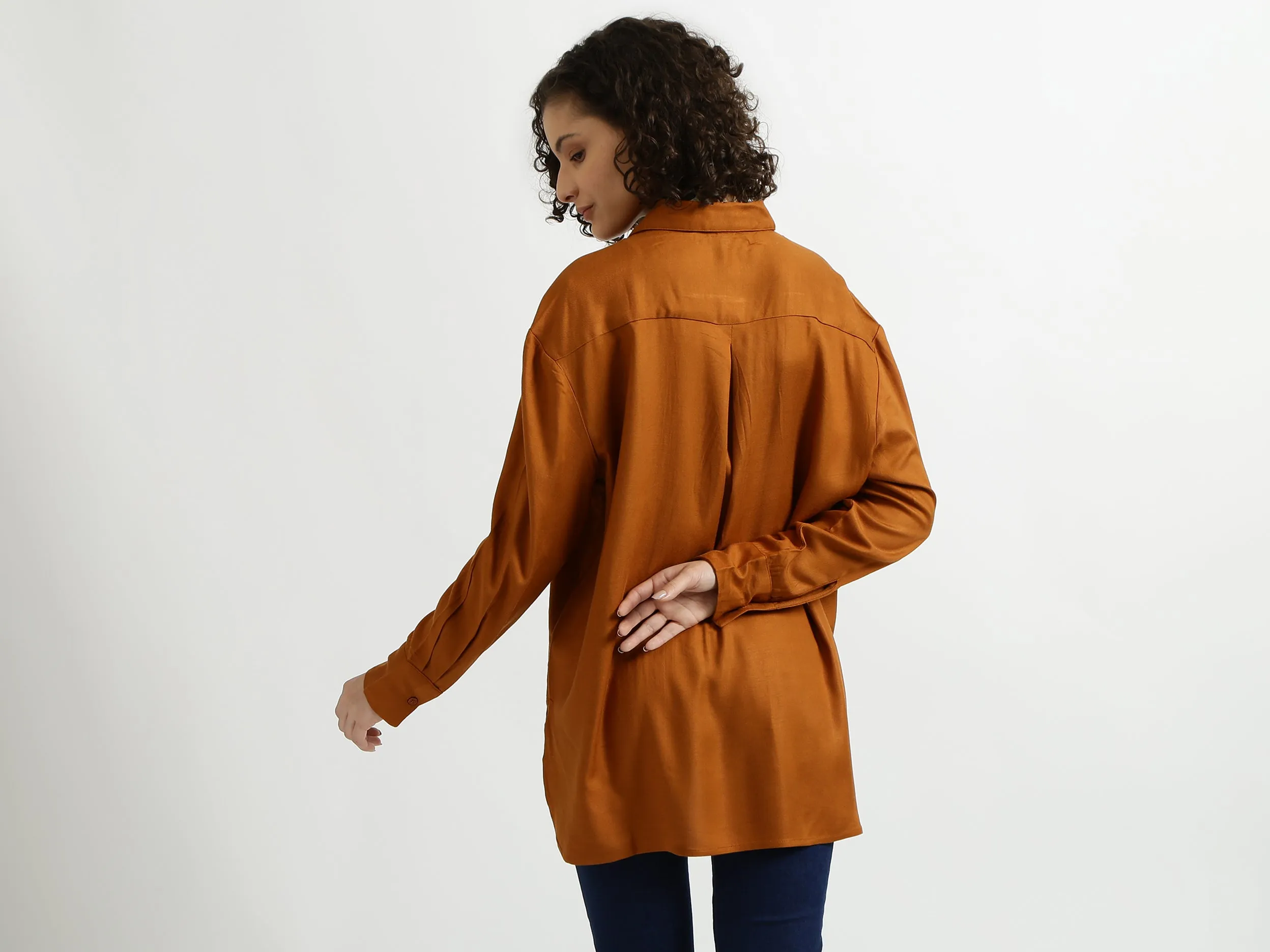 Rust Pintuck Pleated Shirt