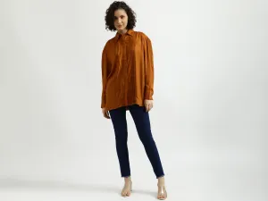Rust Pintuck Pleated Shirt