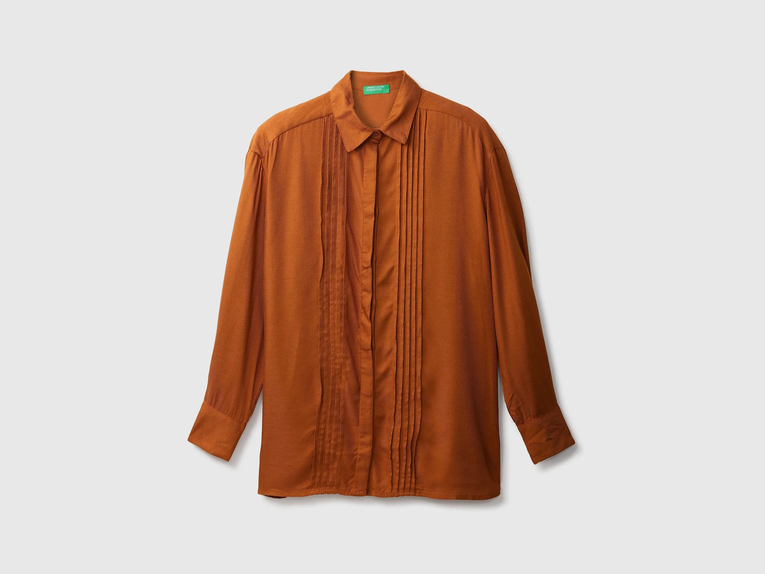 Rust Pintuck Pleated Shirt