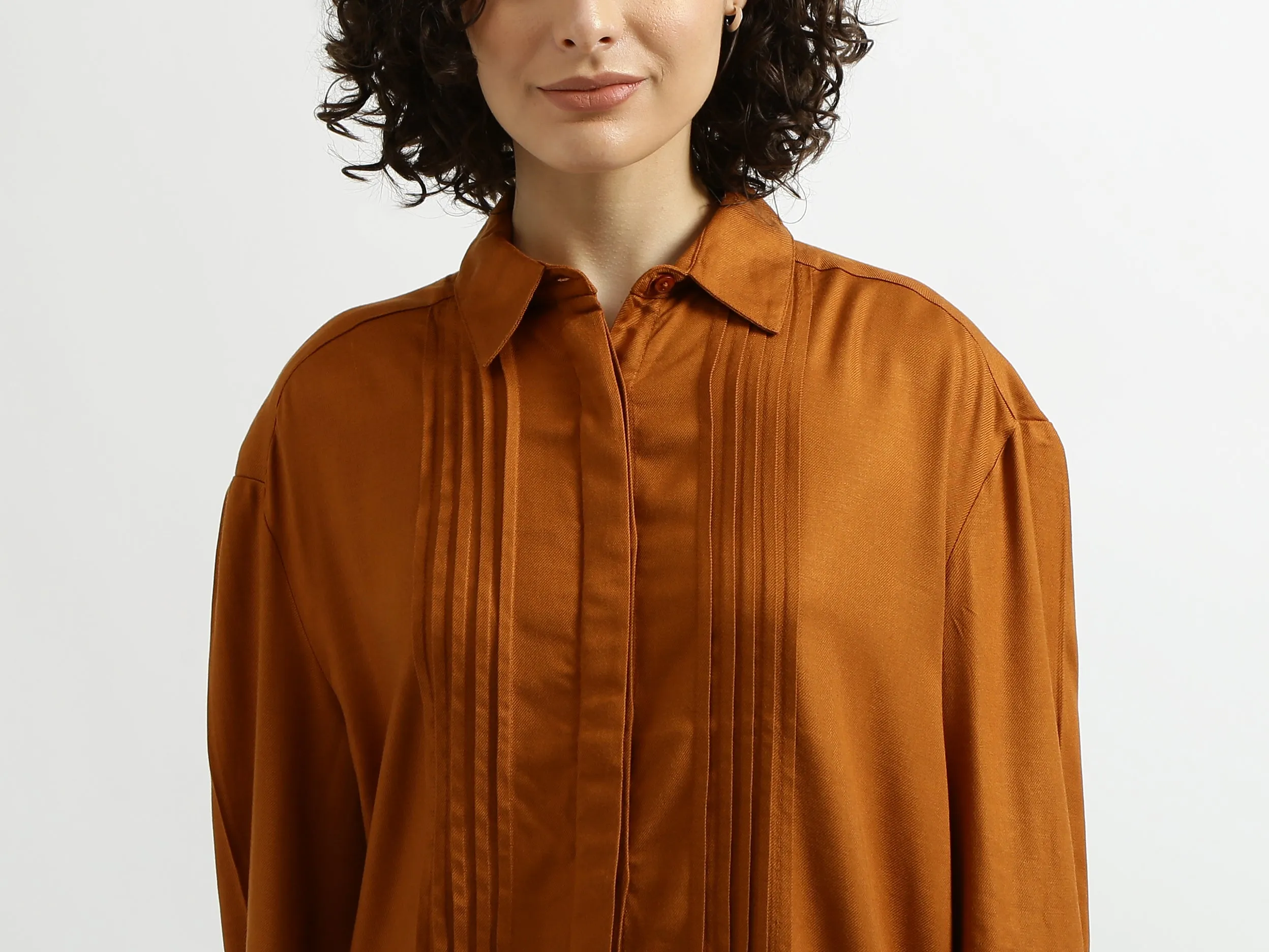 Rust Pintuck Pleated Shirt