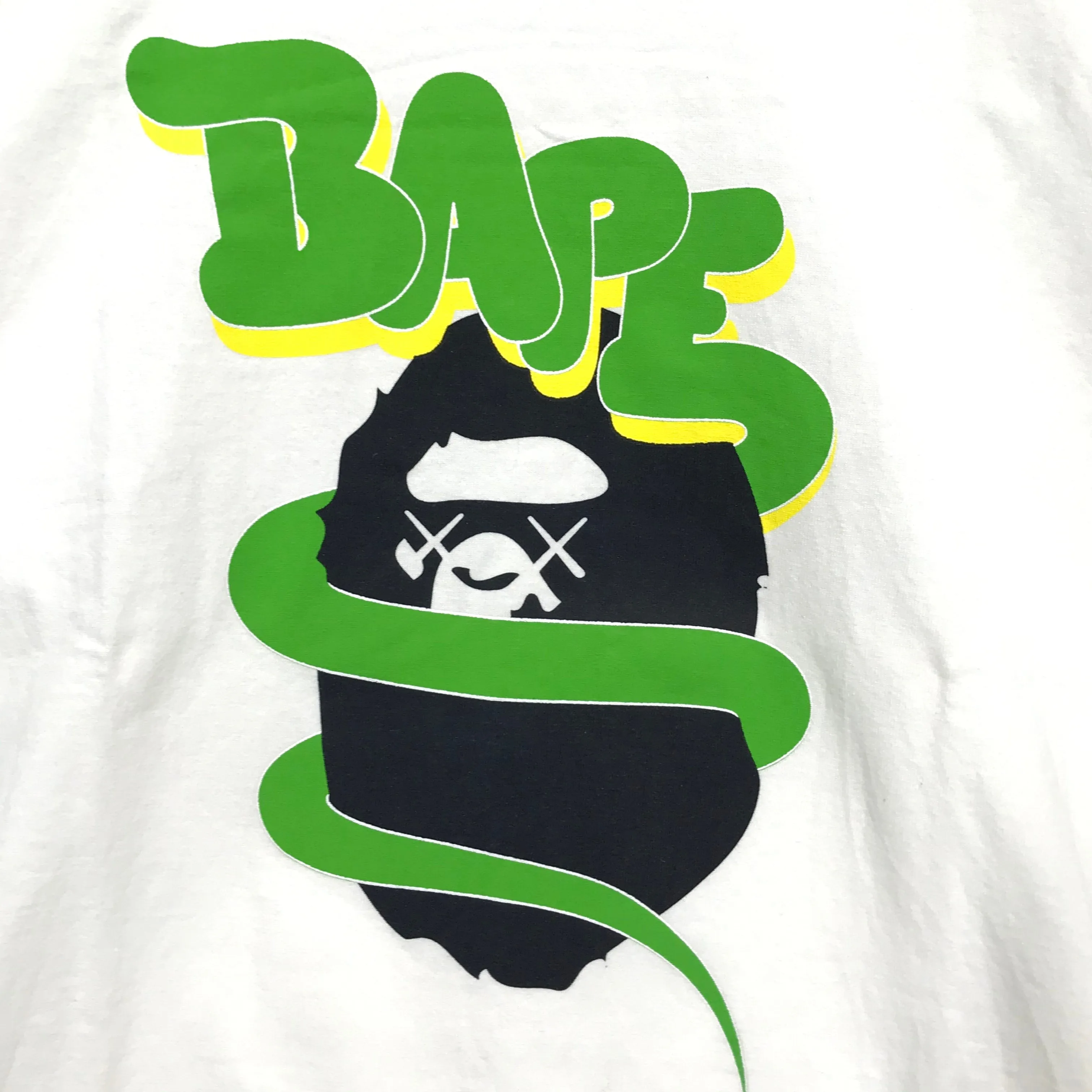 [S] A Bathing Ape Bape x Kaws Logo Ringer L/S Tee White