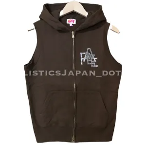 [S] Women's! A Bathing Ape Apee (Bape) Swarovski Crystal Nested Logo Sleeveless Hoodie Brown Short