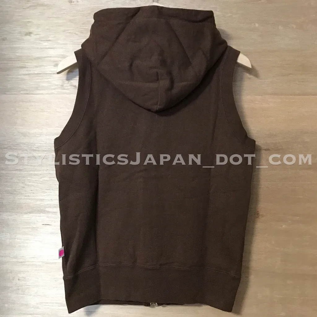 [S] Women's! A Bathing Ape Apee (Bape) Swarovski Crystal Nested Logo Sleeveless Hoodie Brown Short