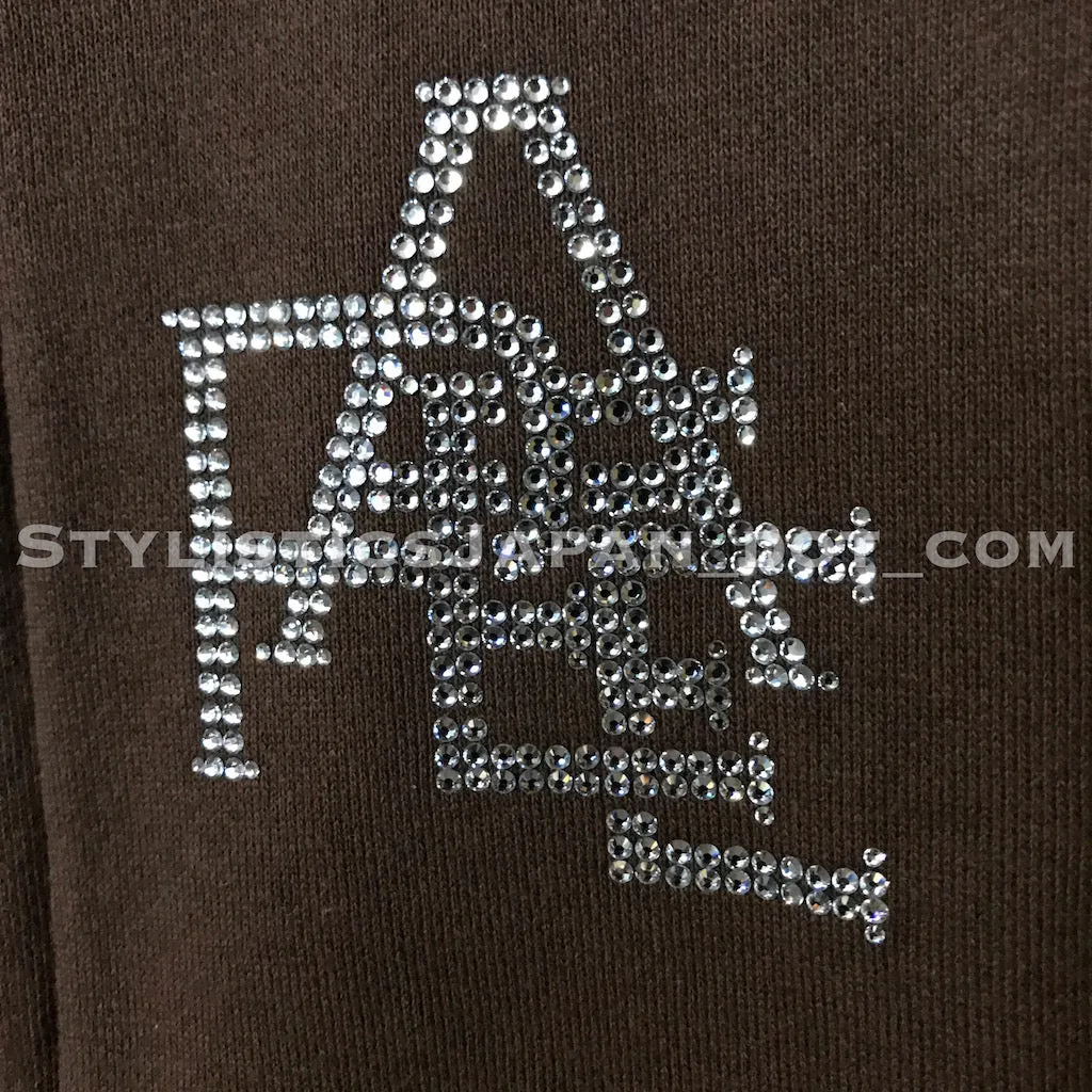 [S] Women's! A Bathing Ape Apee (Bape) Swarovski Crystal Nested Logo Sleeveless Hoodie Brown Short