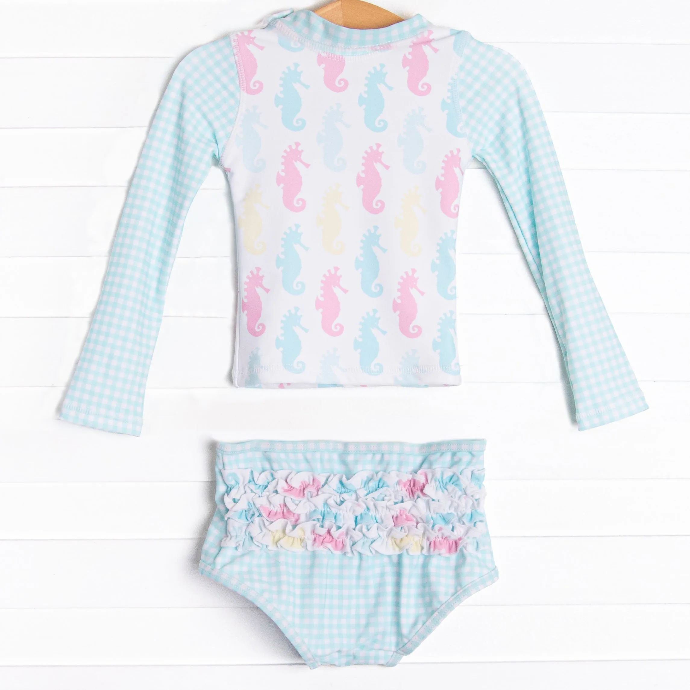 Seahorse Shuffle Long Sleeve Rash Guard Bikini, Green