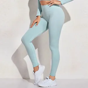 Seamless High Waist Push Up Fitness Yoga Pants for Women - Ribbed Workout Leggings