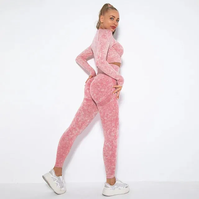 Seamless Yoga Set for Women - Long Sleeve Crop Top   High Waist Leggings