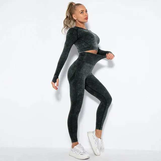 Seamless Yoga Set for Women - Long Sleeve Crop Top   High Waist Leggings