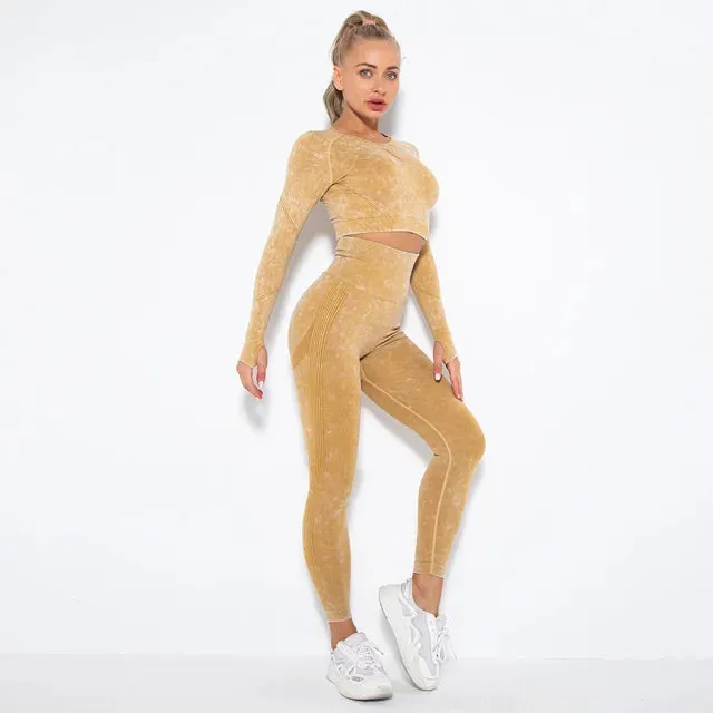 Seamless Yoga Set for Women - Long Sleeve Crop Top   High Waist Leggings