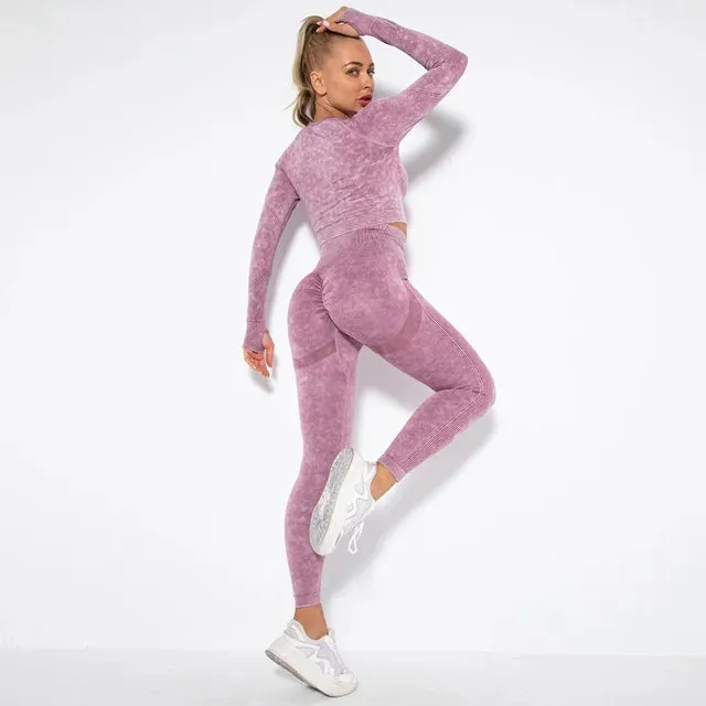 Seamless Yoga Set for Women - Long Sleeve Crop Top   High Waist Leggings