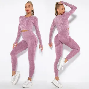 Seamless Yoga Set for Women - Long Sleeve Crop Top   High Waist Leggings