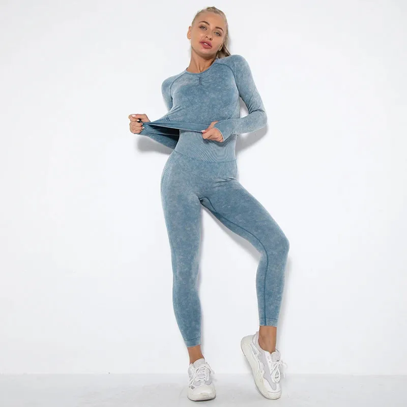 Seamless Yoga Set for Women - Long Sleeve Crop Top   High Waist Leggings
