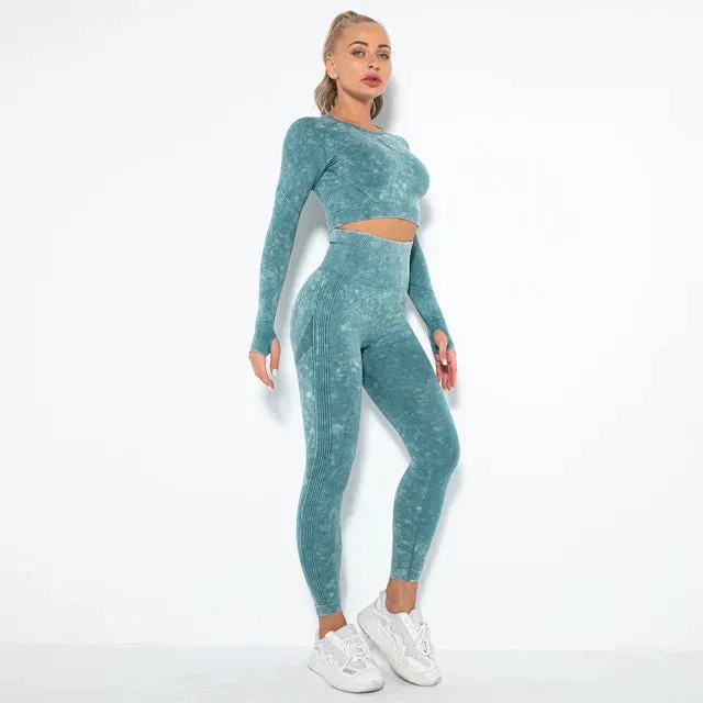 Seamless Yoga Set for Women - Long Sleeve Crop Top   High Waist Leggings