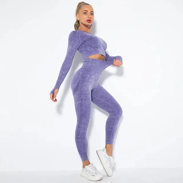 Seamless Yoga Set for Women - Long Sleeve Crop Top   High Waist Leggings