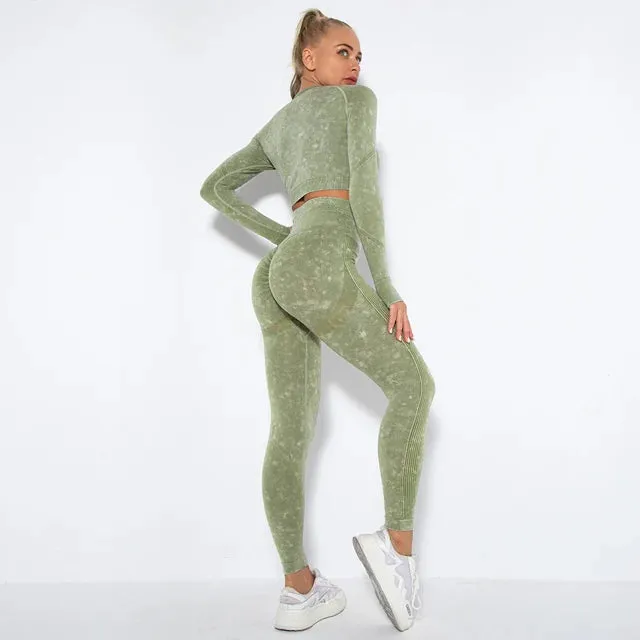 Seamless Yoga Set for Women - Long Sleeve Crop Top   High Waist Leggings