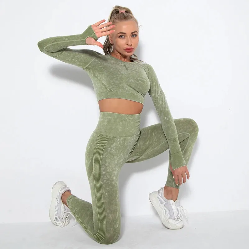 Seamless Yoga Set for Women - Long Sleeve Crop Top   High Waist Leggings