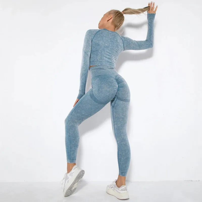 Seamless Yoga Set for Women - Long Sleeve Crop Top   High Waist Leggings