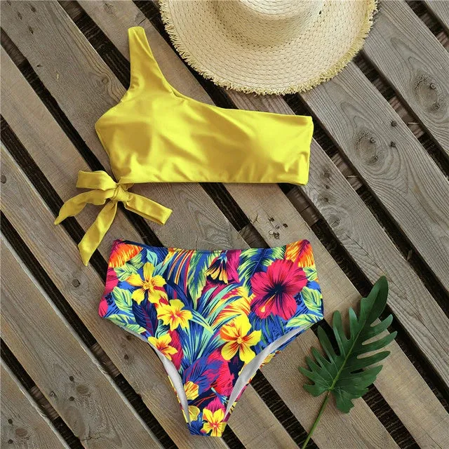 Sexy Bikinis Women 2021 New One Shoulder Swimwear High Waist
