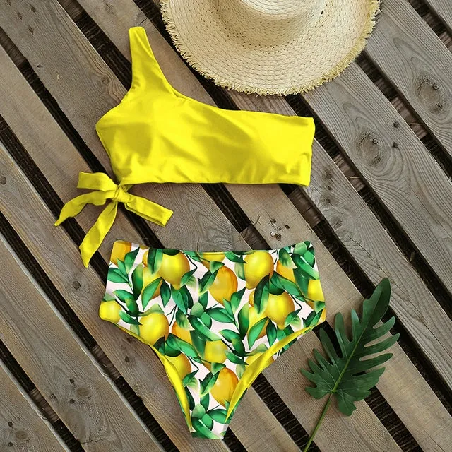 Sexy Bikinis Women 2021 New One Shoulder Swimwear High Waist