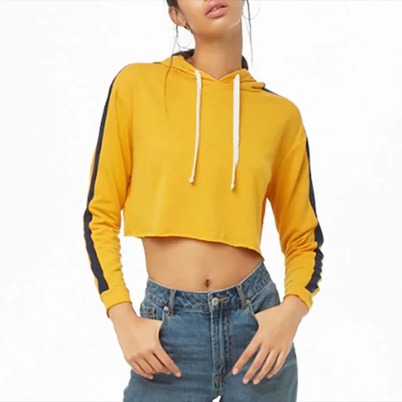 Sexy Contrast Stripe Short Cropped Navel Long Sleeve Hoodie