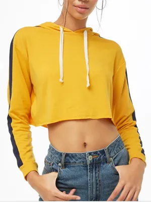 Sexy Contrast Stripe Short Cropped Navel Long Sleeve Hoodie
