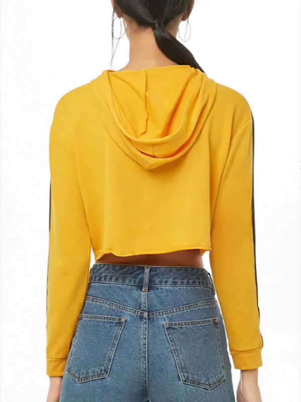 Sexy Contrast Stripe Short Cropped Navel Long Sleeve Hoodie