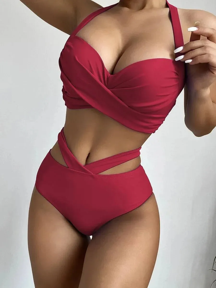 Sexy High Waist Halter Top Beachwear