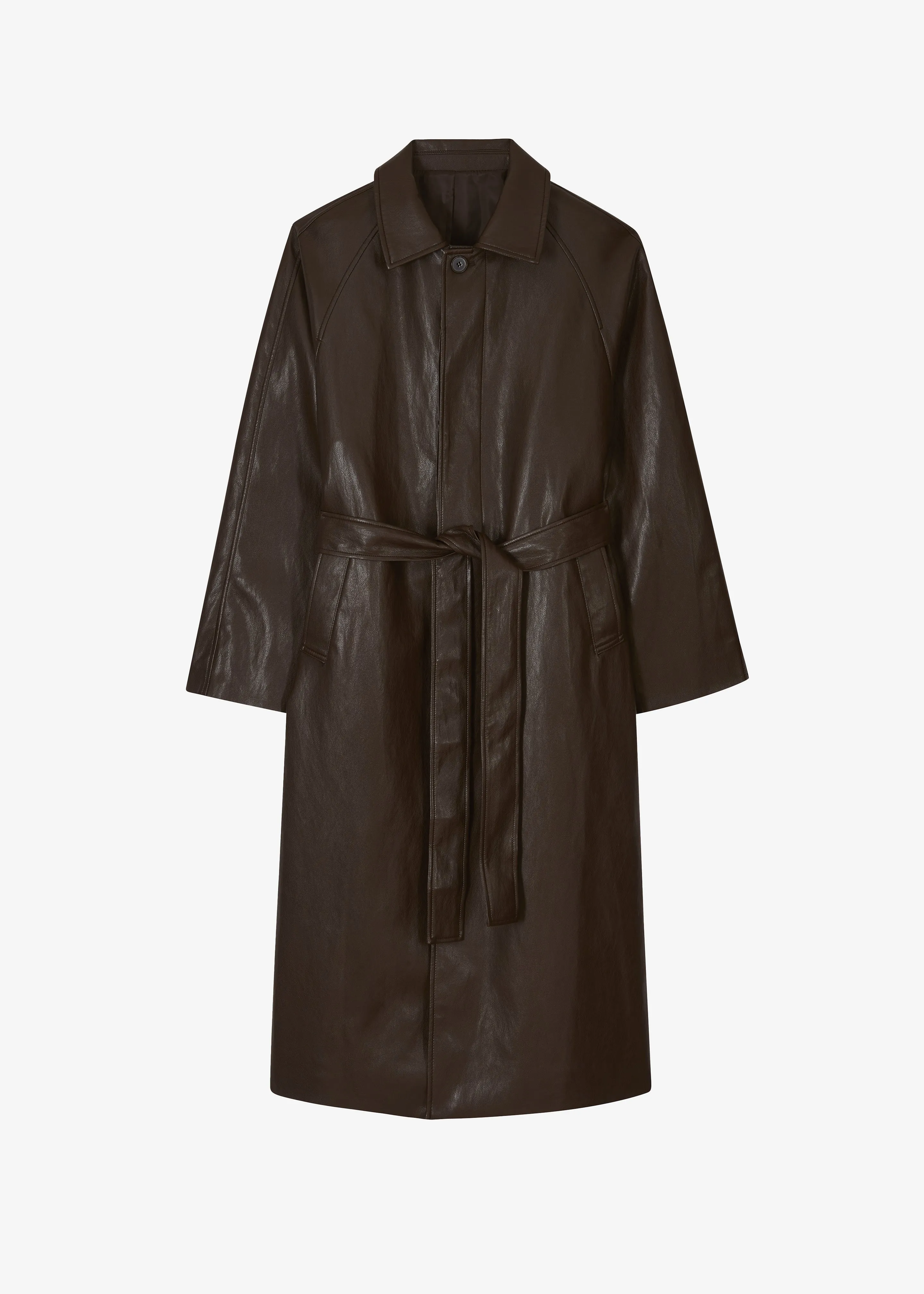 Skane Faux Leather Trench - Brown