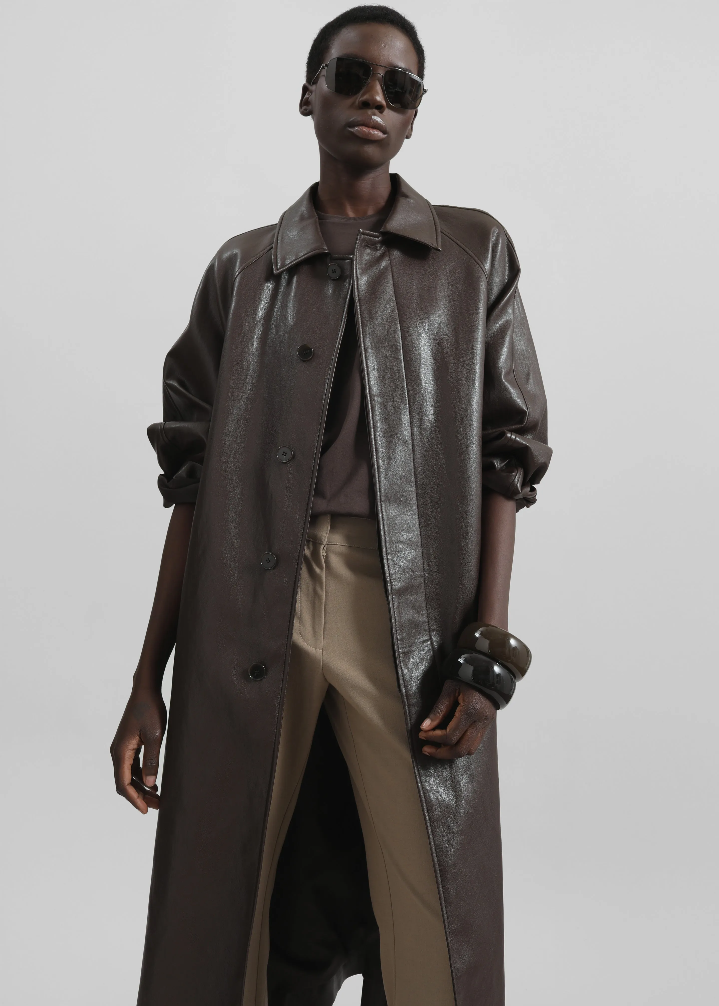 Skane Faux Leather Trench - Brown