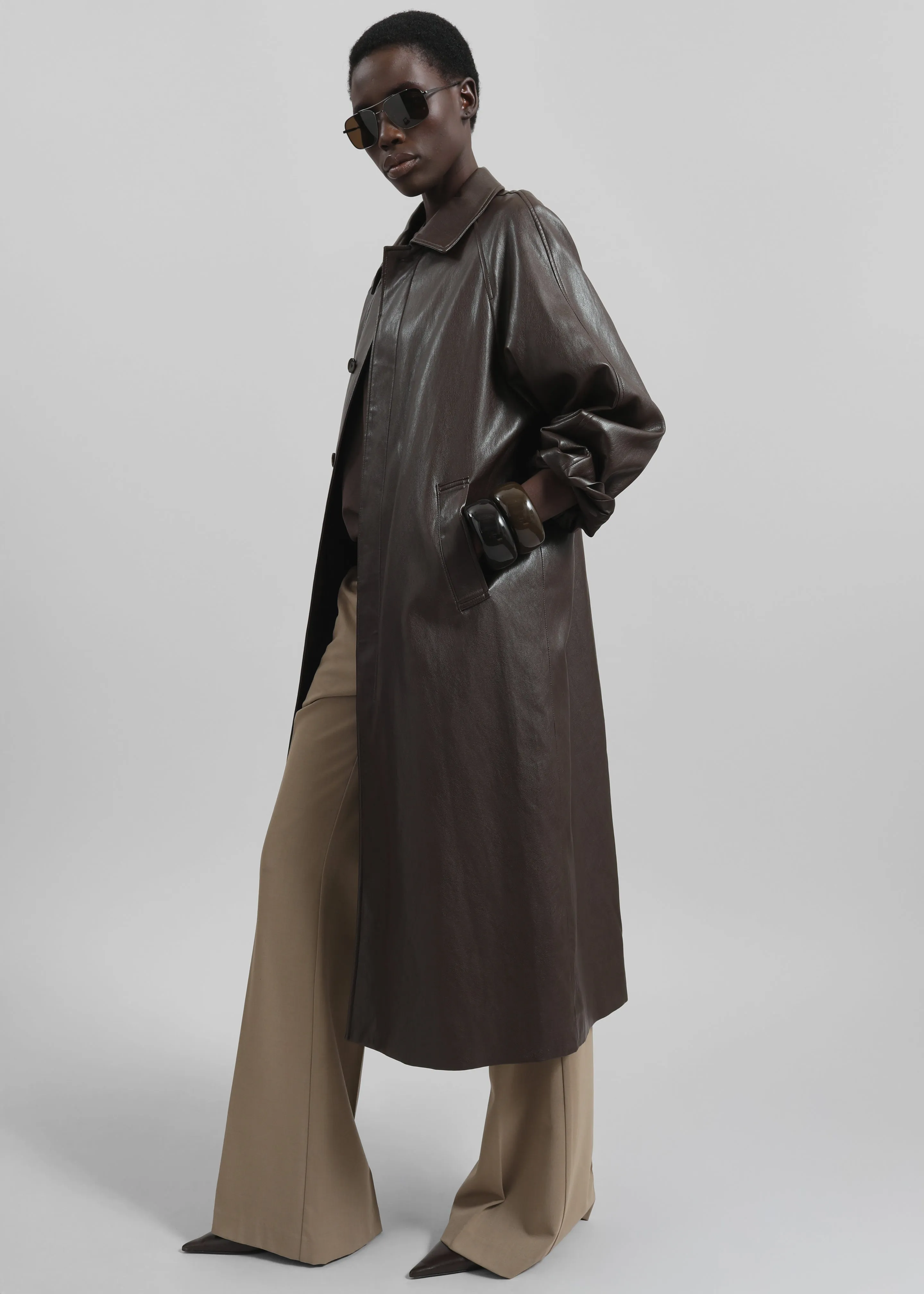 Skane Faux Leather Trench - Brown