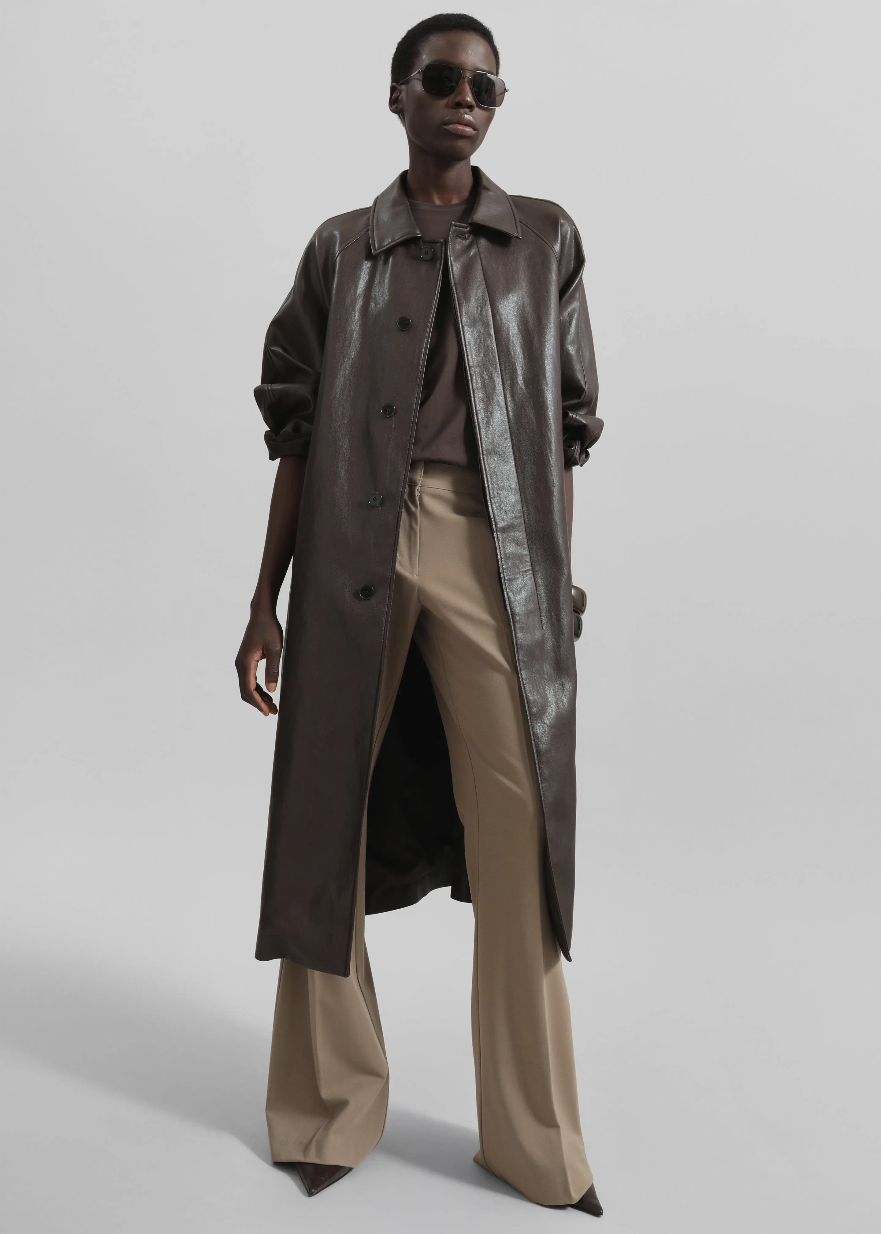 Skane Faux Leather Trench - Brown