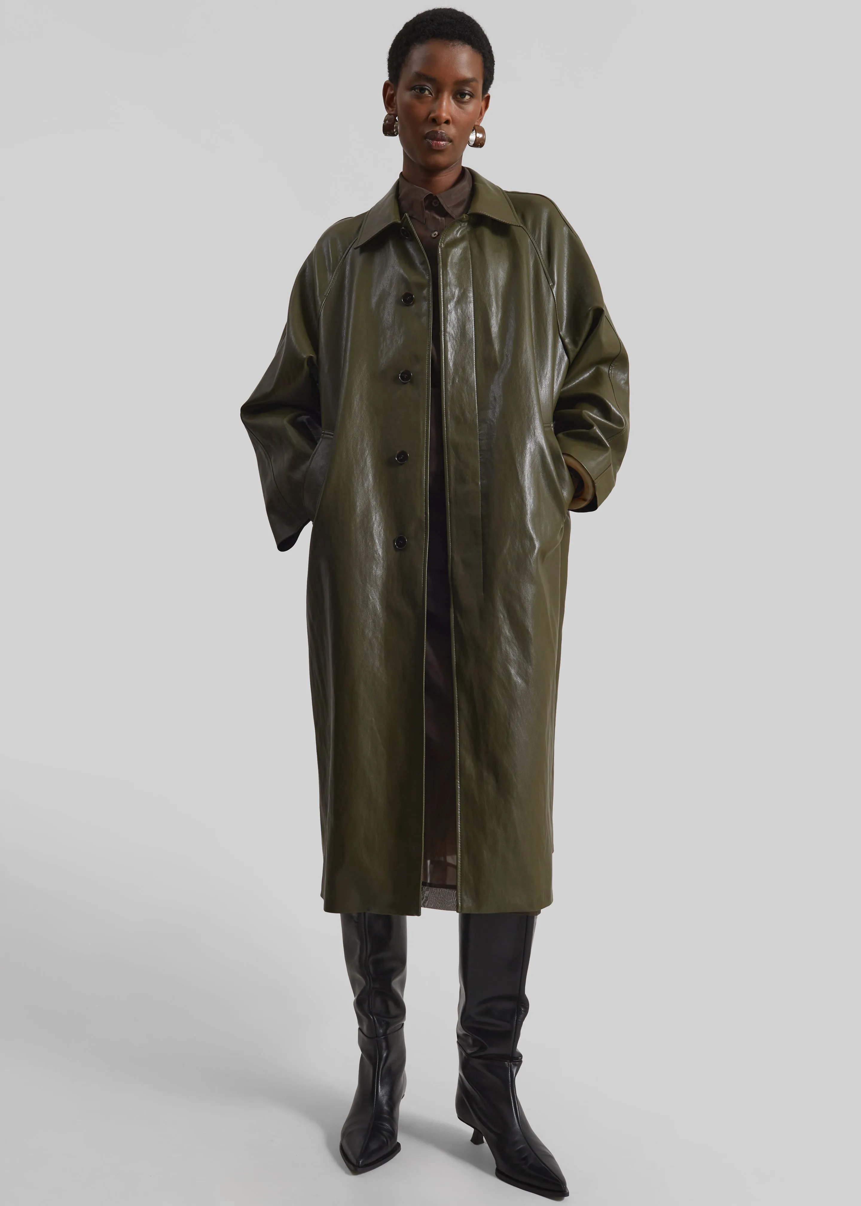 Skane Faux Leather Trench - Khaki