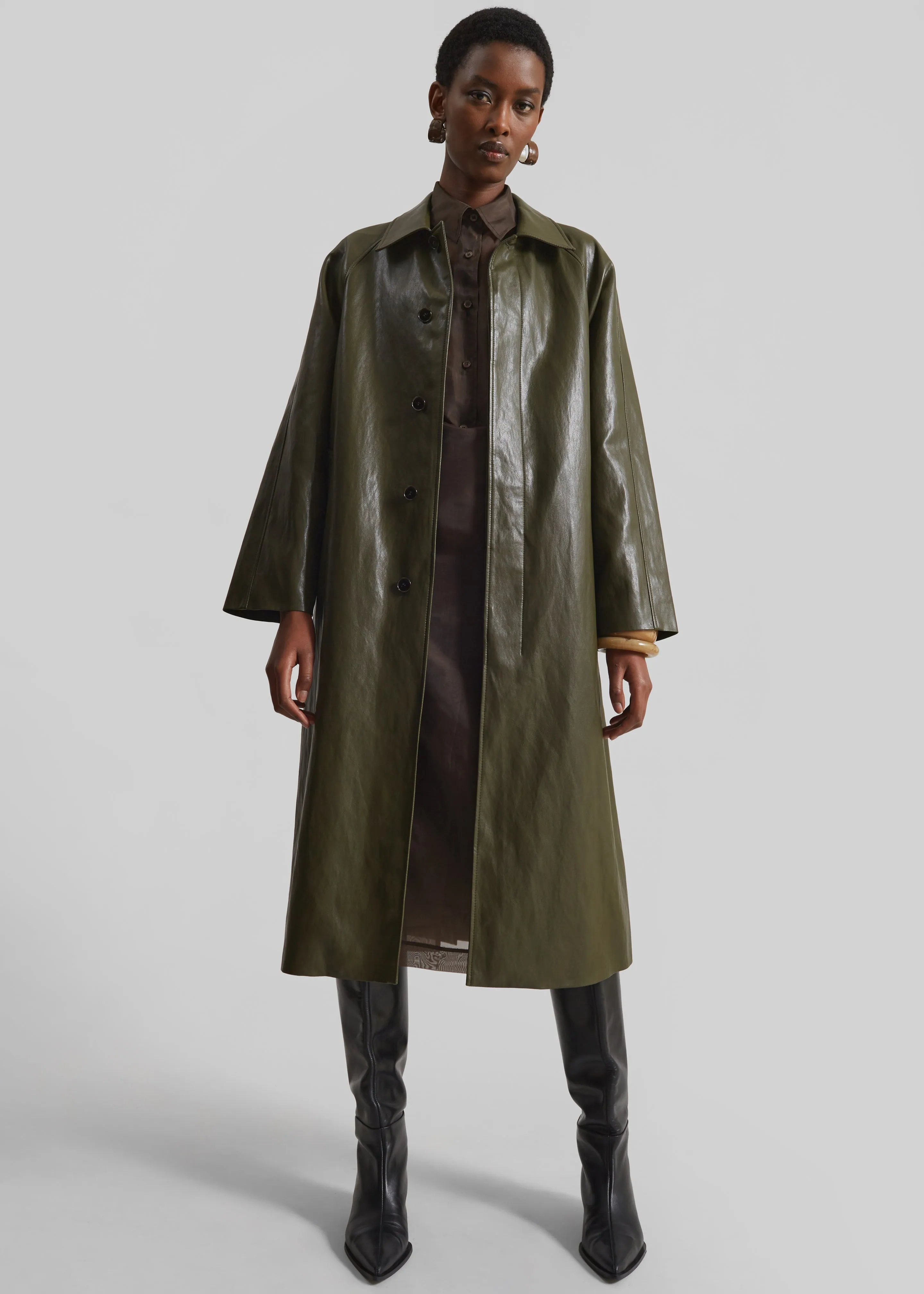 Skane Faux Leather Trench - Khaki