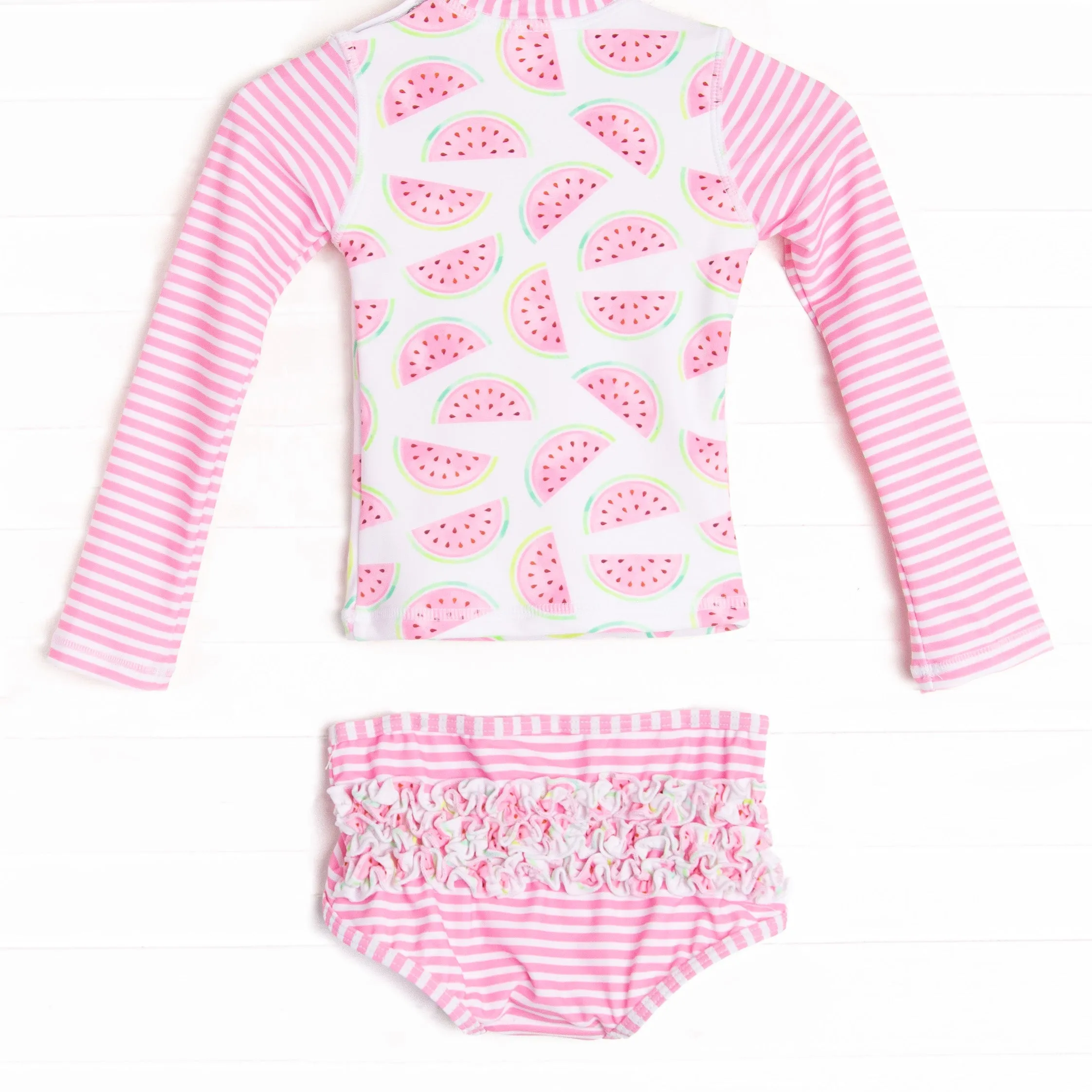 Slices and Stripes Long Sleeve Rash Guard Bikini, Pink