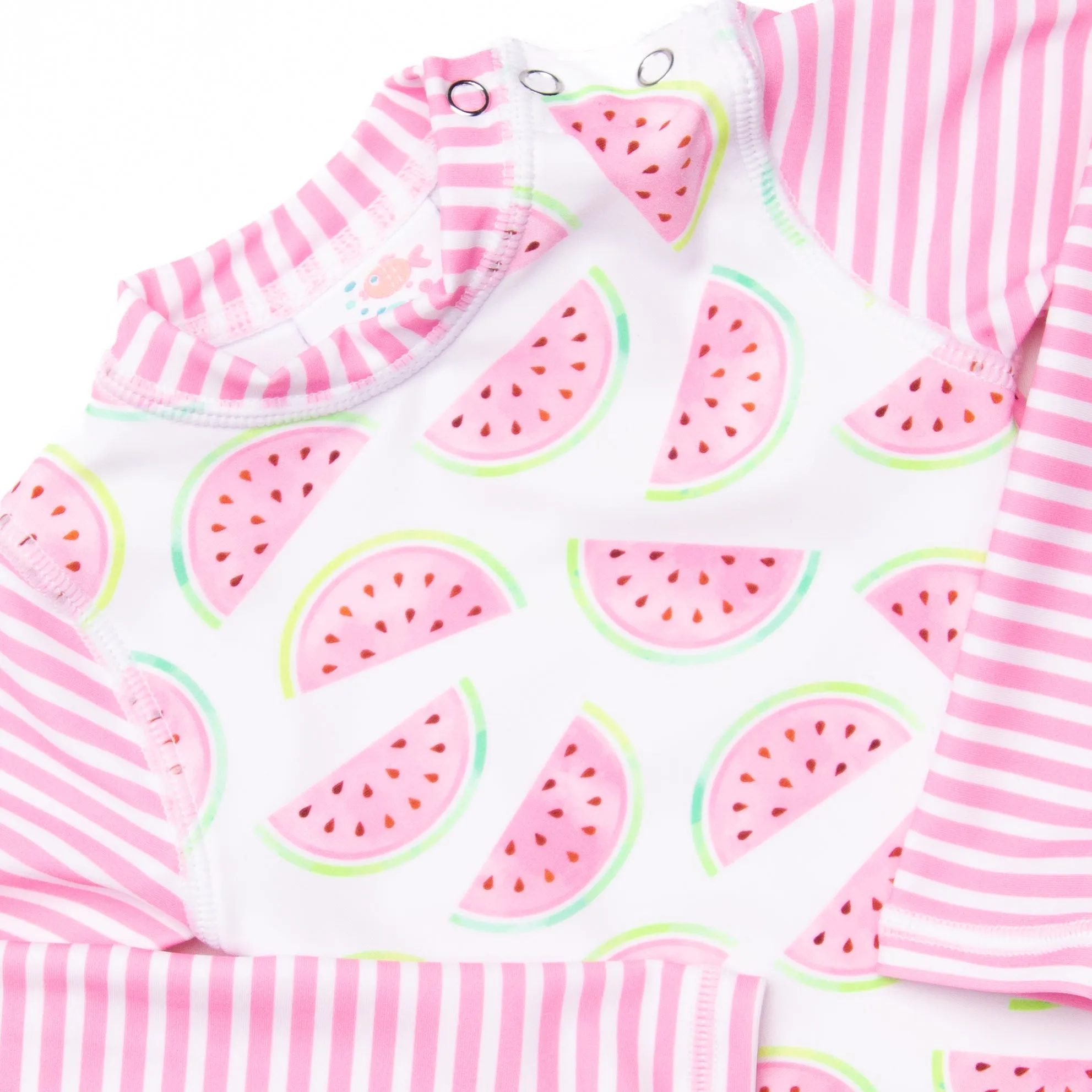 Slices and Stripes Long Sleeve Rash Guard Bikini, Pink