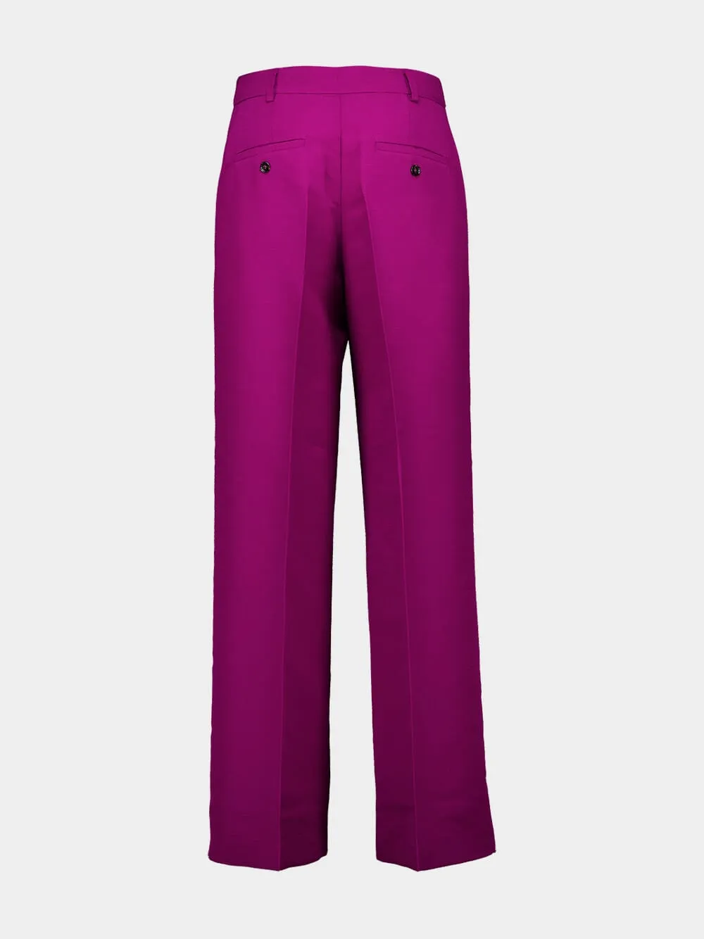 Solid Purple Wide-Leg Cady Wool Trousers