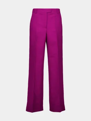 Solid Purple Wide-Leg Cady Wool Trousers