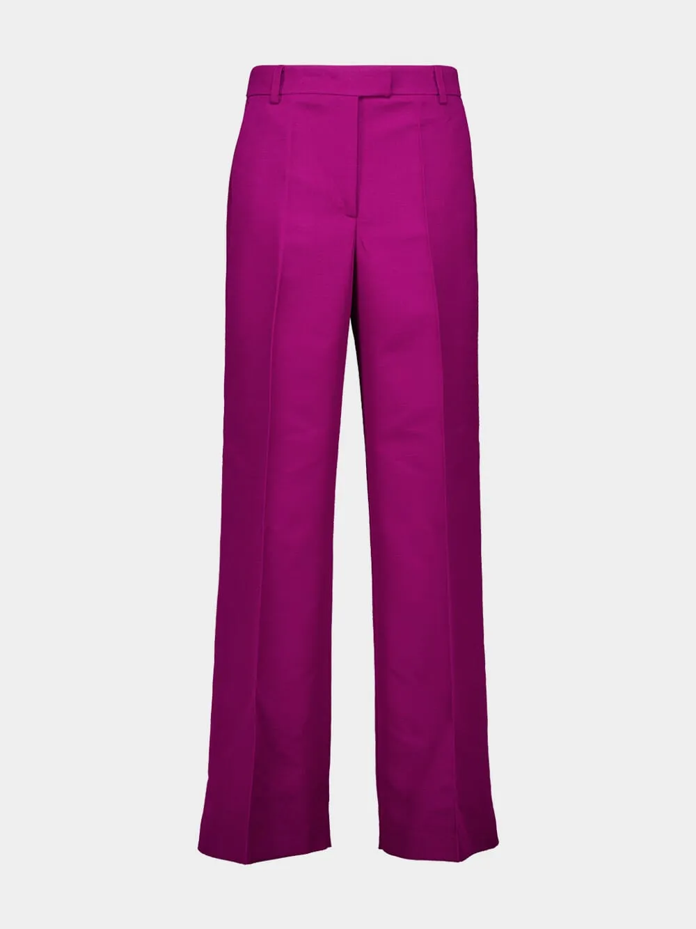 Solid Purple Wide-Leg Cady Wool Trousers