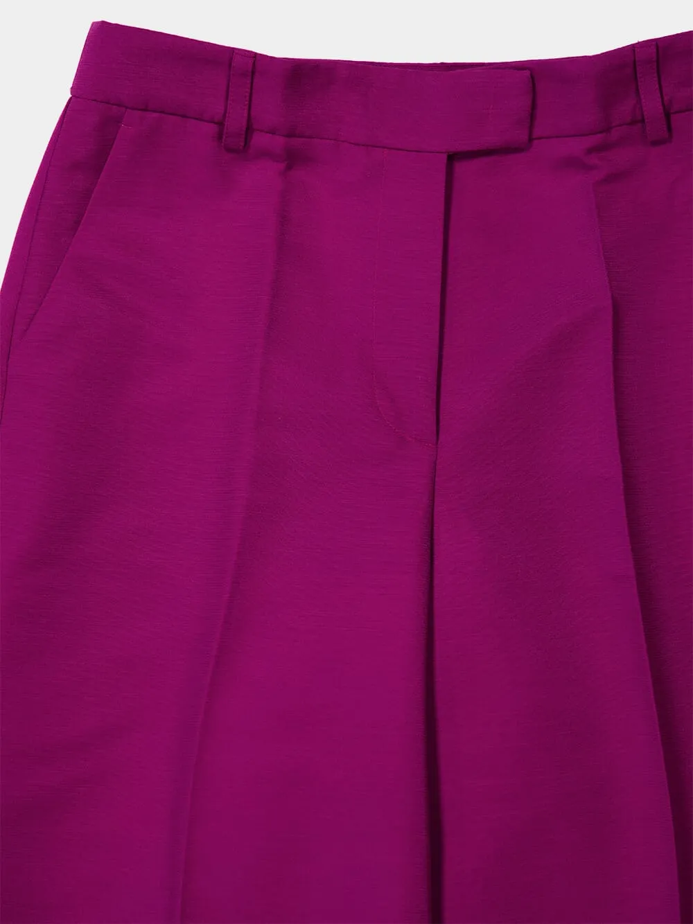 Solid Purple Wide-Leg Cady Wool Trousers