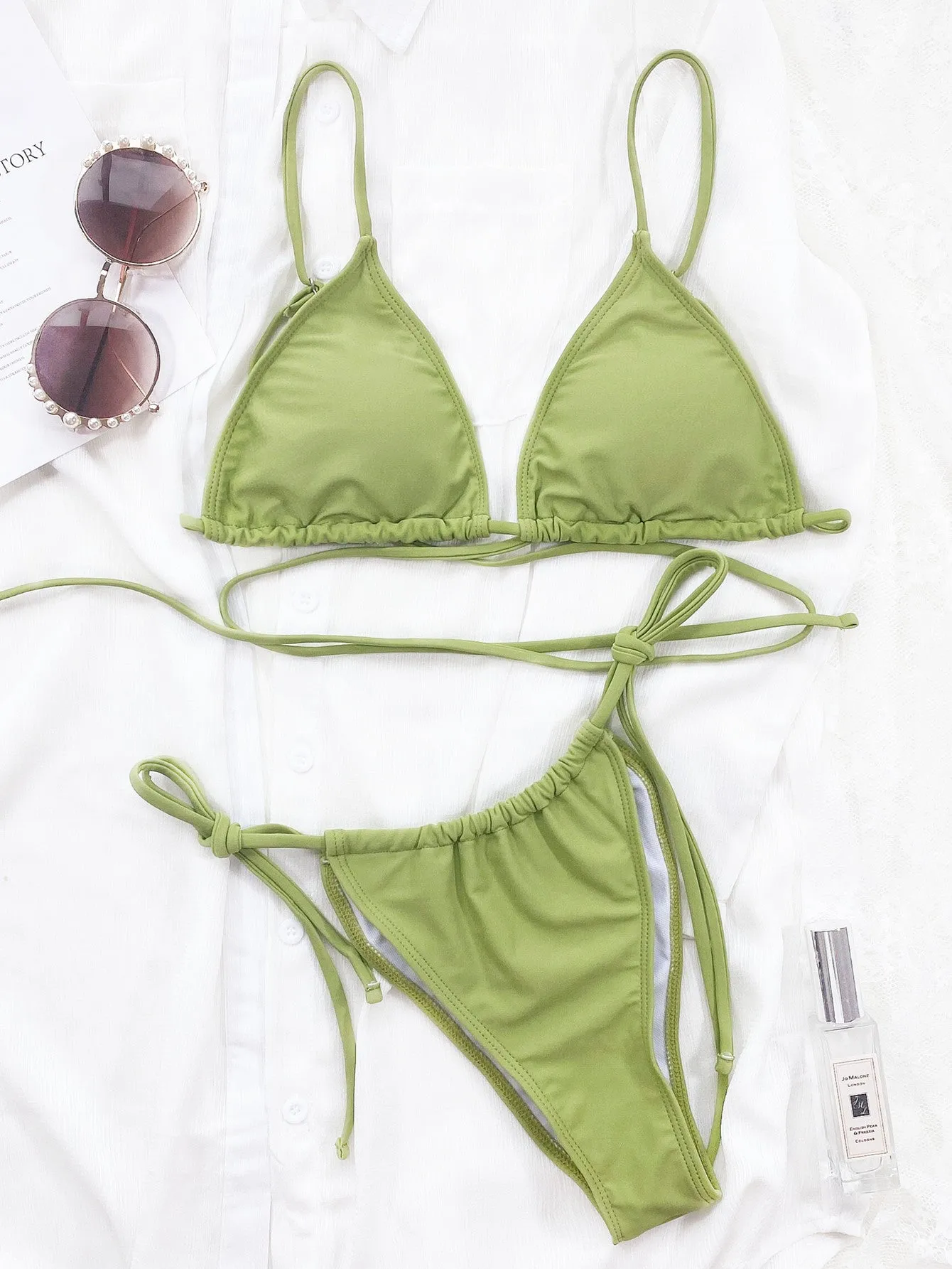 Solid Sexy Women Split Swimsuit Green Bikini Suit Bath Beach