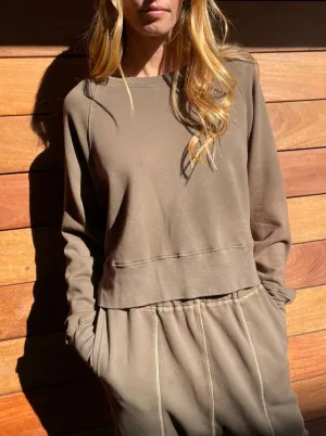 Sophia Crop Sweatshirt in French Terry - Mocha