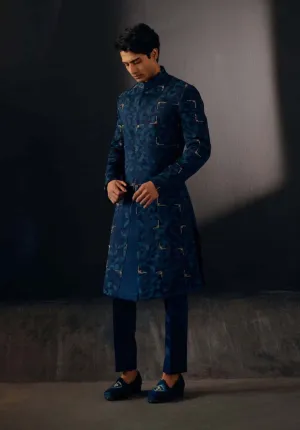 Space Blue Embroidered Sherwani Set