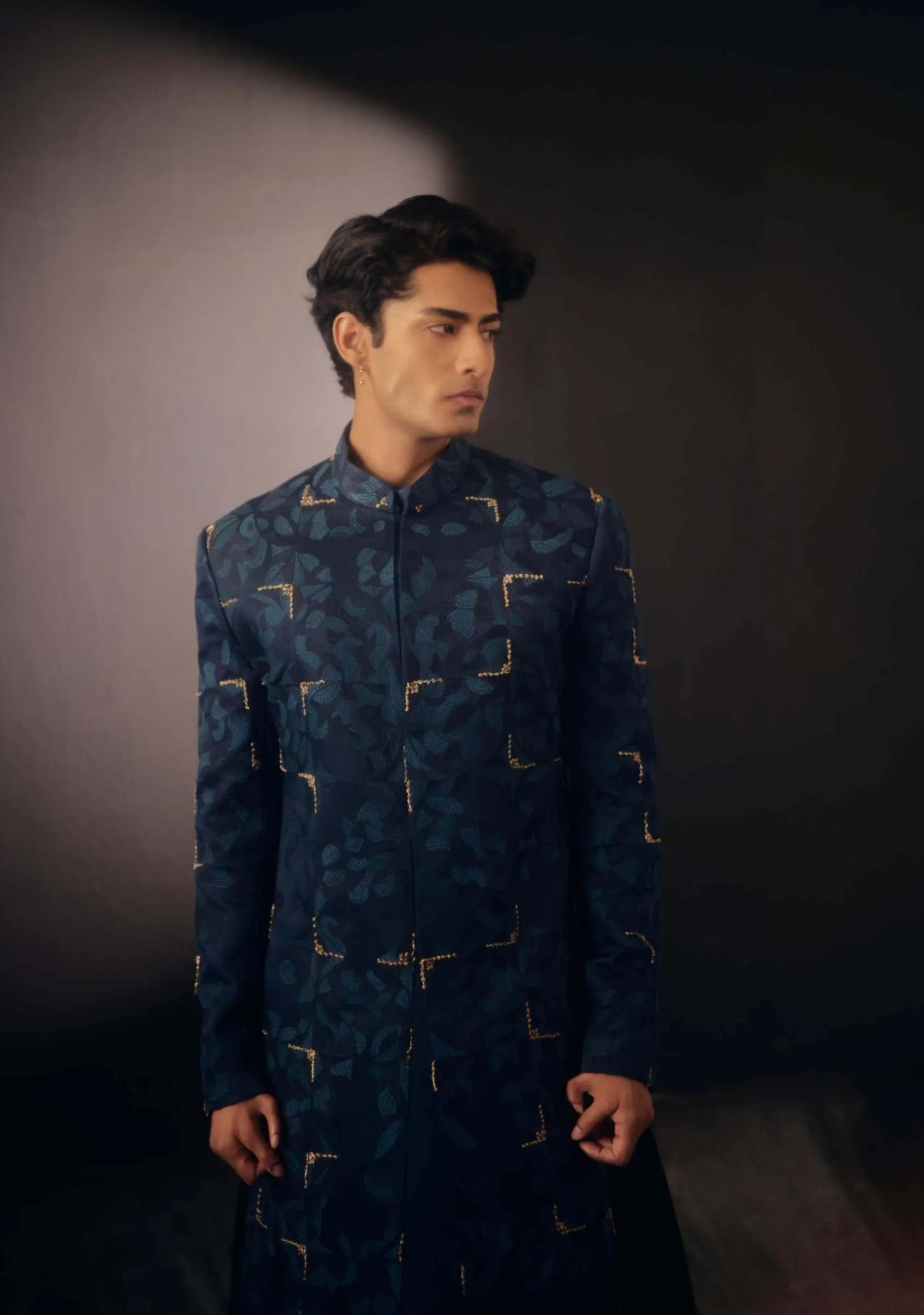 Space Blue Embroidered Sherwani Set