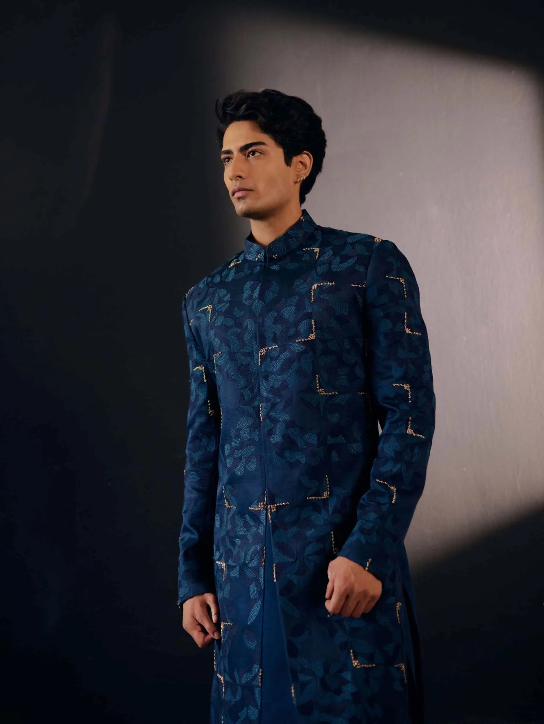 Space Blue Embroidered Sherwani Set