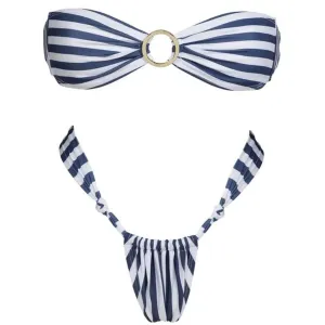 Striped Tube Top Bikini Set