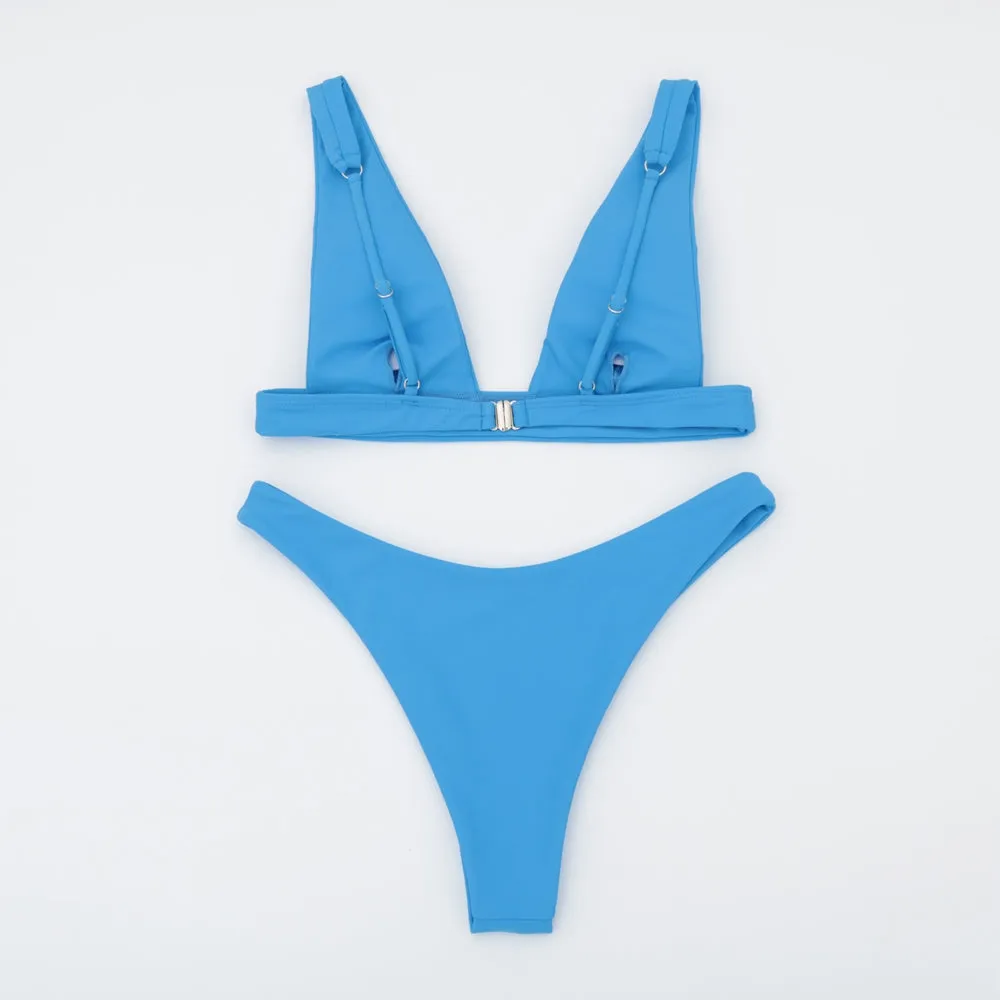 Stylish Marilyn Two-Piece Bikini Set for Women: Blue Sexy Push Up Brazilian Swimsuit for Beach Summer