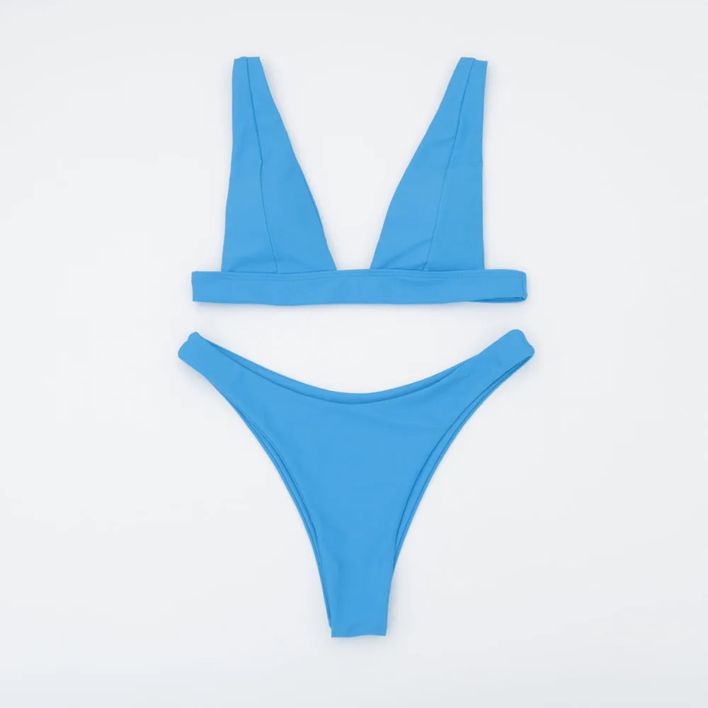 Stylish Marilyn Two-Piece Bikini Set for Women: Blue Sexy Push Up Brazilian Swimsuit for Beach Summer