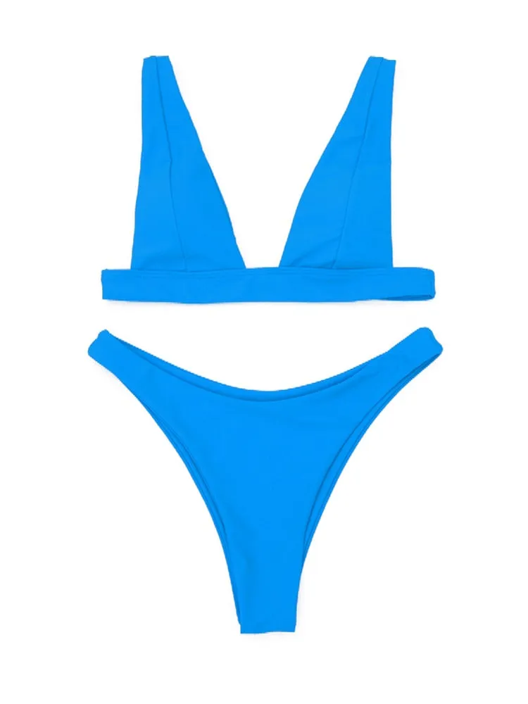 Stylish Marilyn Two-Piece Bikini Set for Women: Blue Sexy Push Up Brazilian Swimsuit for Beach Summer